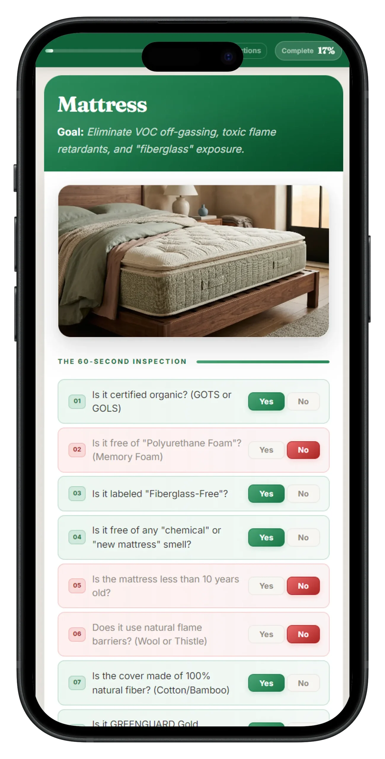 Bedroom Health Check in use