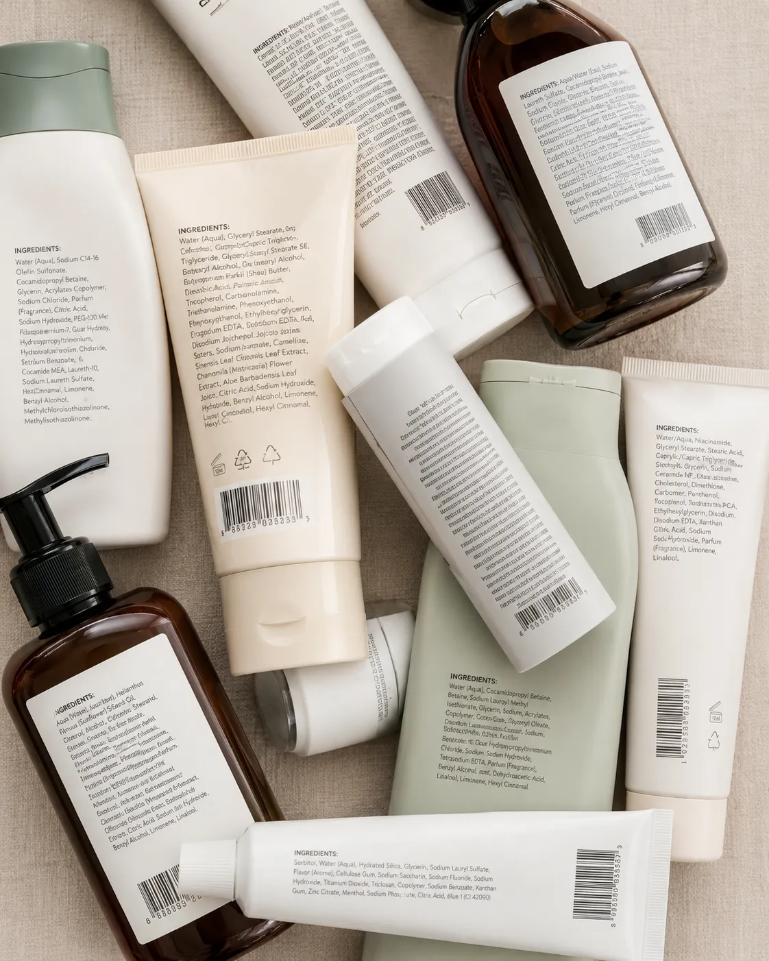 Stack of personal care product ingredient labels