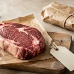 Raw beef steak on butcher paper representing the cost and nutrition debate around grass-fed beef.