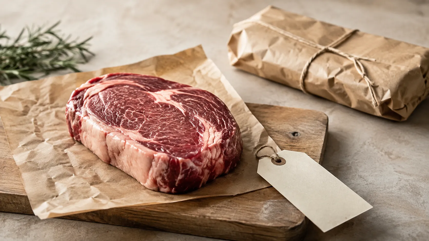 Raw beef steak on butcher paper representing the cost and nutrition debate around grass-fed beef.