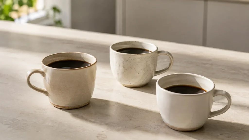 Three cups of black coffee illustrating the moderate coffee intake associated with lower dementia risk in the study.