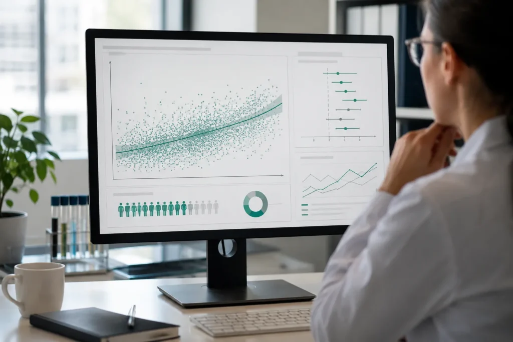 Researcher reviewing population data from a study examining vitamin B1 intake and constipation